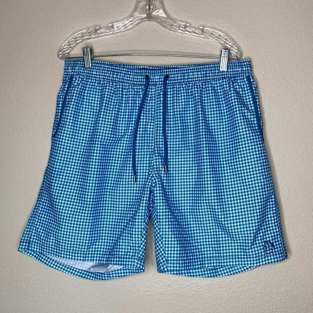 Mr. Swim trunks board shorts blue gingham Sz XXL